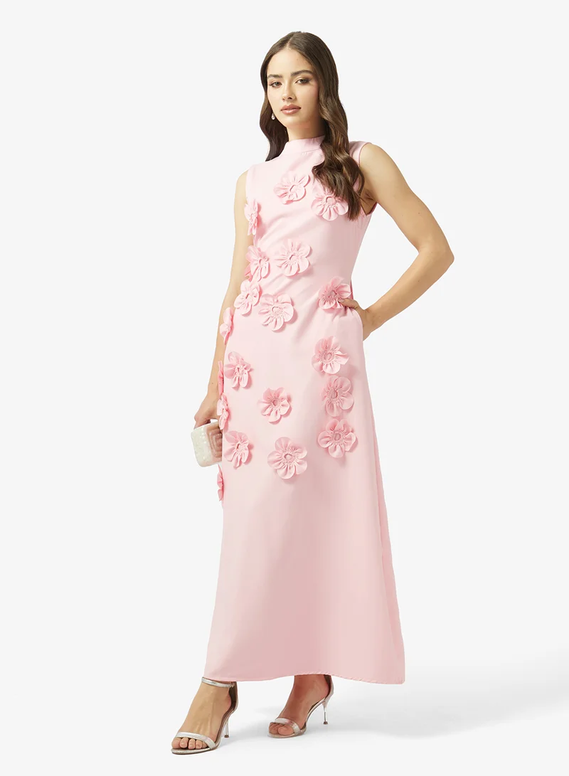 Ginger Boutique  Mockneck 3D Floral Applique A Line Dress for Women | Best Price UAE